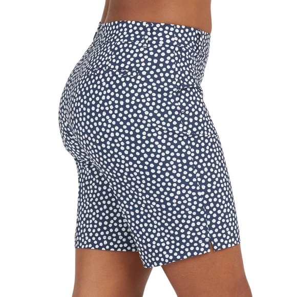 Spanx Sunshine Women Shorts 10" Bermuda Navy Blue Polka Dot Shorts - Picture 1 of 7